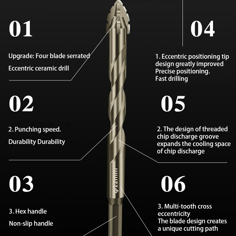 Four-edge Sawtooth Drill Bit Upgraded For Tile Drilling Concrete Special Electric 6mm Ultra-high Hardness Drill Bit Set