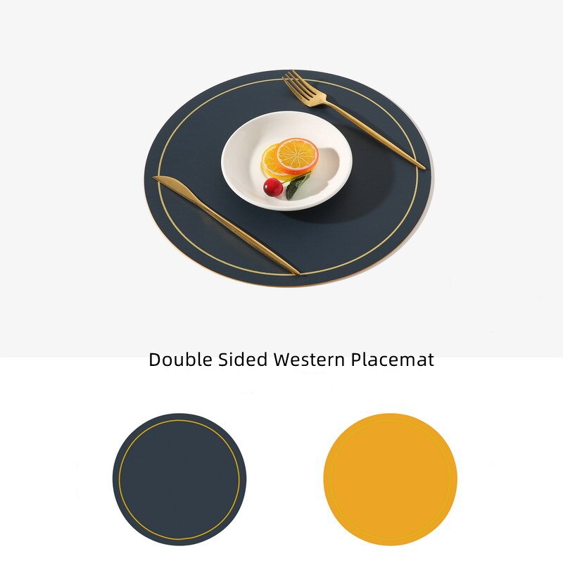 Ronde Grote Dubbelzijdige Lederen Tafel Mat Waterdicht En Olie-Proof Huishoudelijke Isolatie Placemat Pvc Hotel Placemats Voor tafel: Blauw