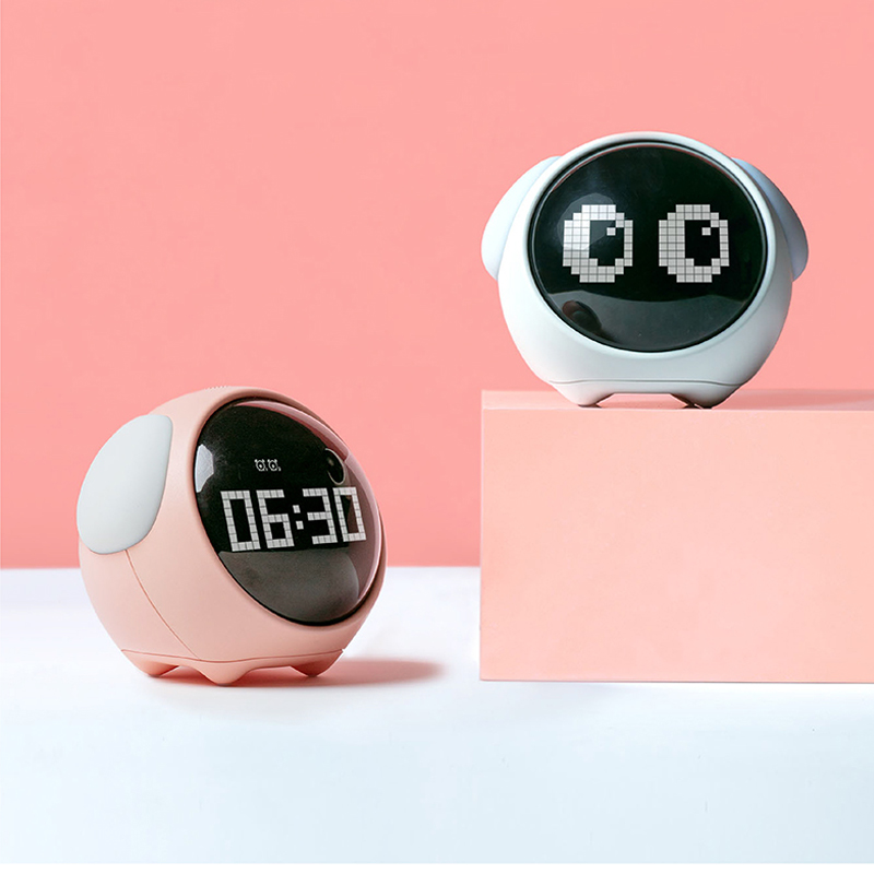 Leuke Uitdrukking Wekker Nachtkastje Voice Control Nachtlampje Usb Oplaadbare Kind Snooze Wekker Kid Digitale Led Klok