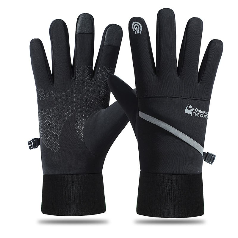 Longkeeper winter fiets handschoenen heren touchscreen warme handschoenen met lange vingers waterdicht outdoor skiën wanten guante luvas: Zwart / Ik