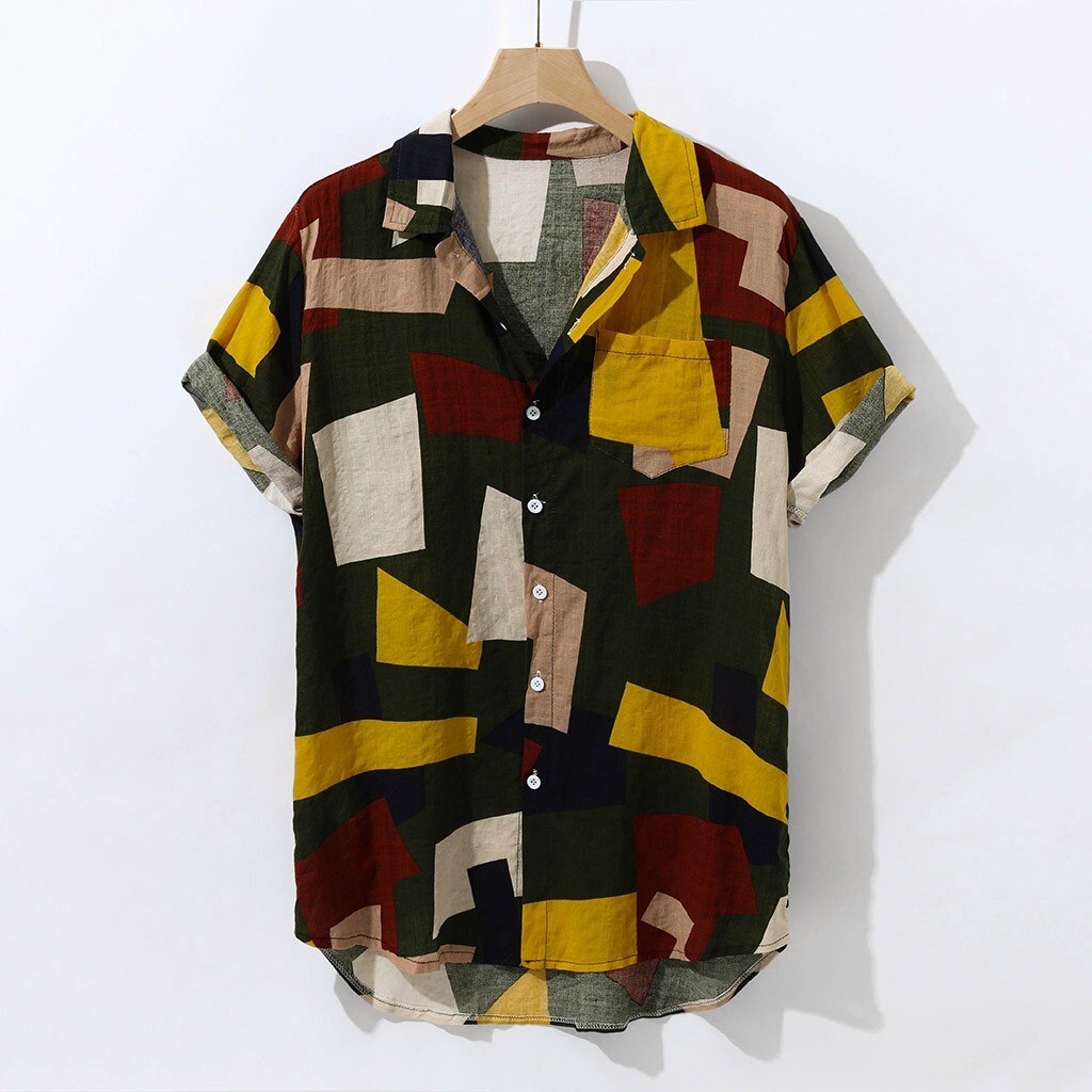 Enlision Linnen shirts met korte mouwen voor heren, opa-kraag (bandkraag), ongedwongen zomers strandshirt voor heren, henley-shirt met knoopsluiting, beschikbaar in maten S t/m 4XL, S