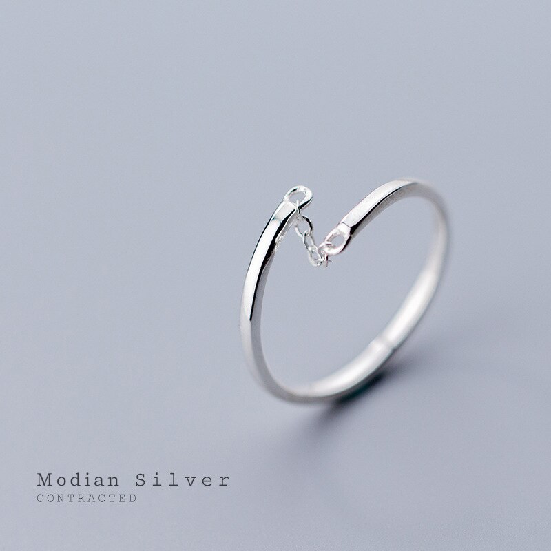 Modian Authentische 925 Sterling Silber Finger Ring für Frauen Kurze Kette Offene Einstellbare Einfache Ring Edlen Schmuck Schmuckstück