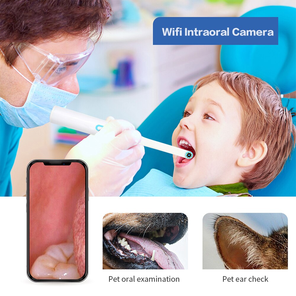 Endoscoop voor Tandarts Onderzoek 8 led verlichting Intraoral Camera HD Video WiFi Draadloze Orale Tandheelkundige Endoscoop