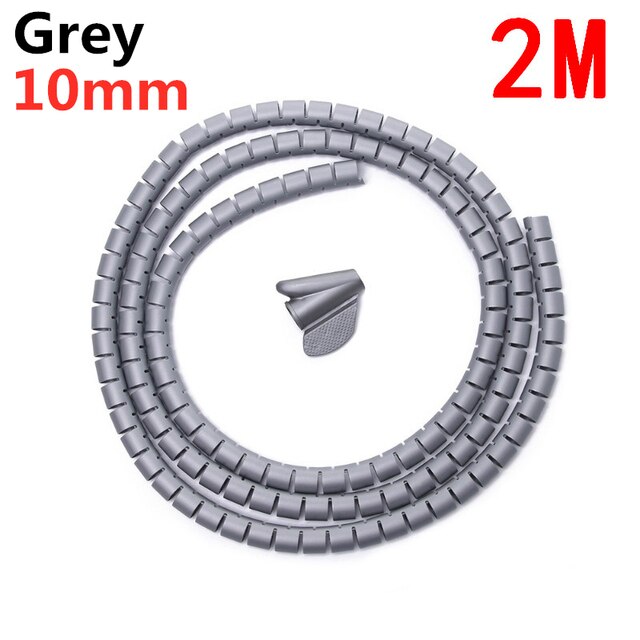 2/1m weiche, flexibel spiralkabelorganisatoren, aufbewahrungsrohre, kabelschutz, kabelaufwickler, schreibtisch-kabelclips, zubehör: 10 mm x 2m grau