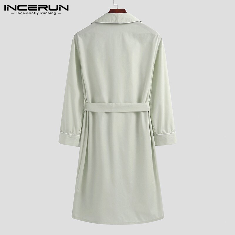 Menn sovekåpe ensfarget langermet koselige badekåper fritids hjemmeklær jakkeslag nattkjole menn kimono morgenkåpe incerun