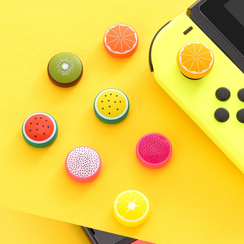 Fruit thumb grip cap interruptor balancim tampa 3d silicone antiderrapante joystick capa alça joycon caso escudo para nintendo switch e lite