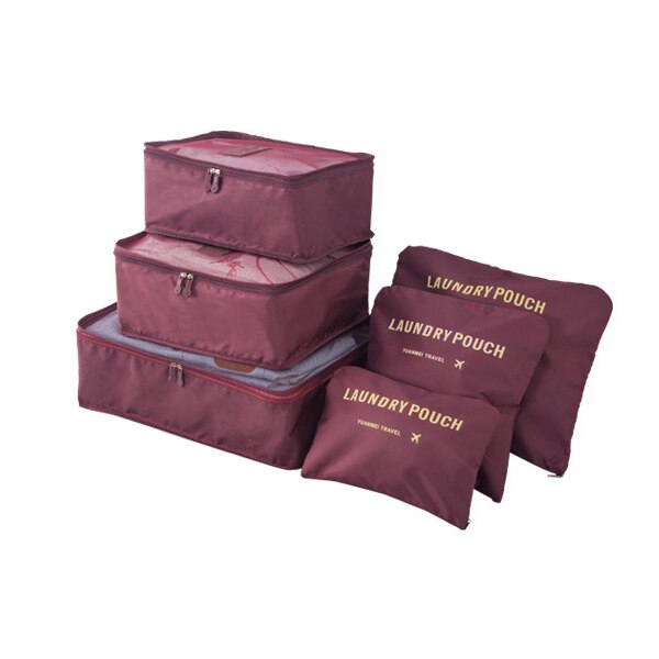 Researrangör förvaringsväska för kläder prydlig arrangör garderob resväska påse researrangör väska packning kubväska: Vin, röd