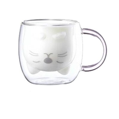 Precioso Panda Taza de cristal de doble pared 250ml oso taza de vidrio jugo vidrio resistente al calor taza de vidrio: Cat with handle