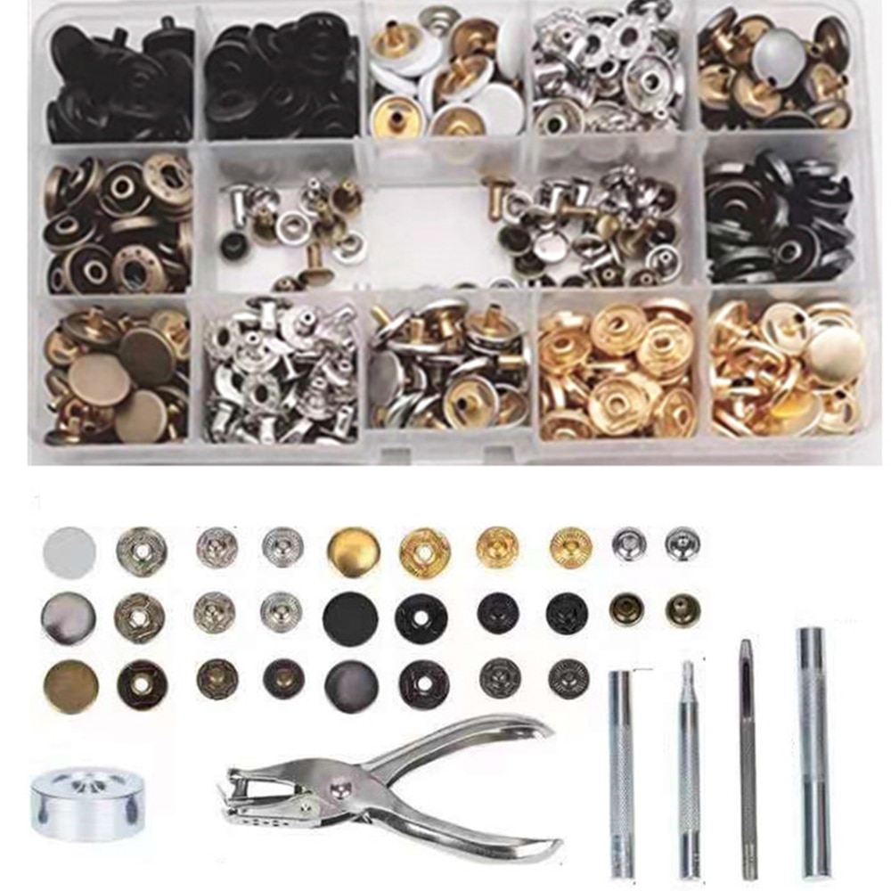 100 pcs snap double cap rivets and 12.5mm snap button Outfit for Coats, trench coats, denim, bags With Fixing Tool