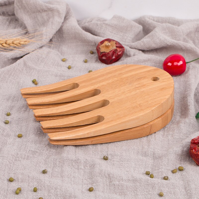 Bamboe Salade Klauwen Versnipperen Handling Carving Eten Salade Schop Vork Voor Mengen Salade Servers Carving Gereedschap