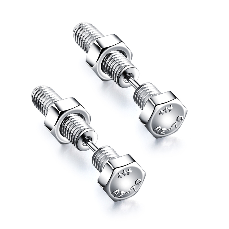 2 piezas gótico Unisex Punk Rock acero inoxidable tornillo de uñas Piercing Stud pendientes novedad Piercing joyería Rock Piercing joyería: Color amarillo dorado claro