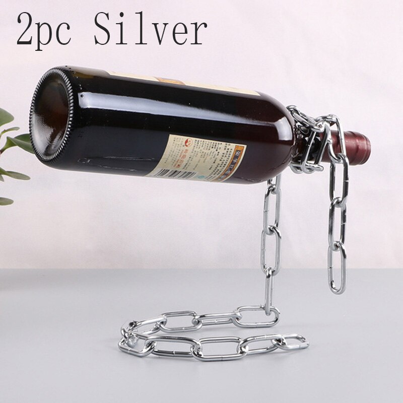 Magische hangende ijzeren ketting wijnrekken één fles wijn display rekken standhouder keuken eetkamer kelder bar decoratie: 2pc zilver