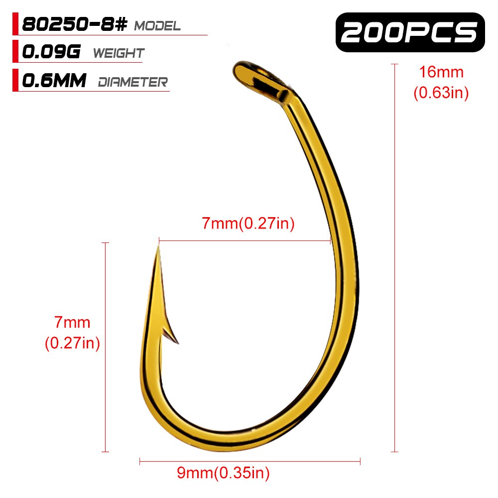200pc Fly Fishing Hook 80250-6/8/10/12 Size fishhook Fly Hooks Fishing Trout Salmon Dry Flies Fish Hook