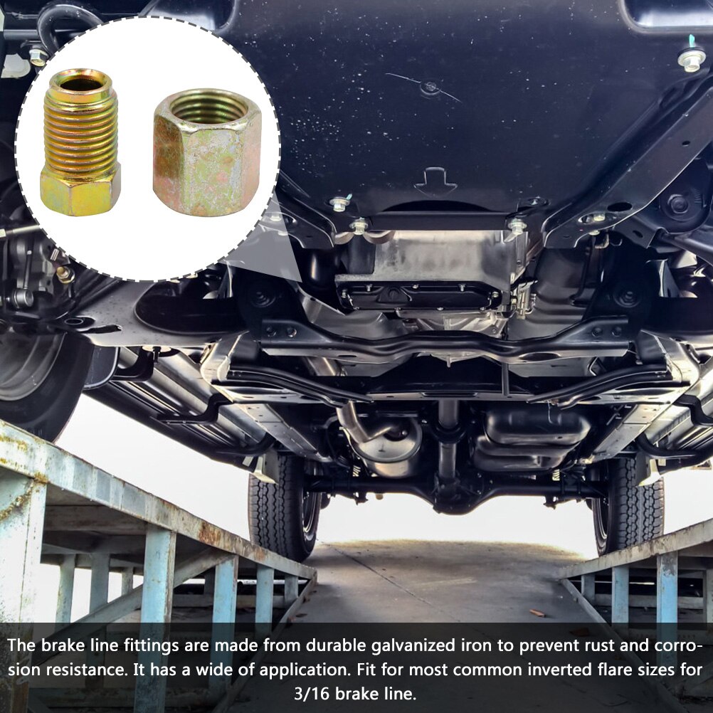 25 Sets Galvanized Iron Fittings Brake Pipe Nuts for 3/16" Brake Line Tubes