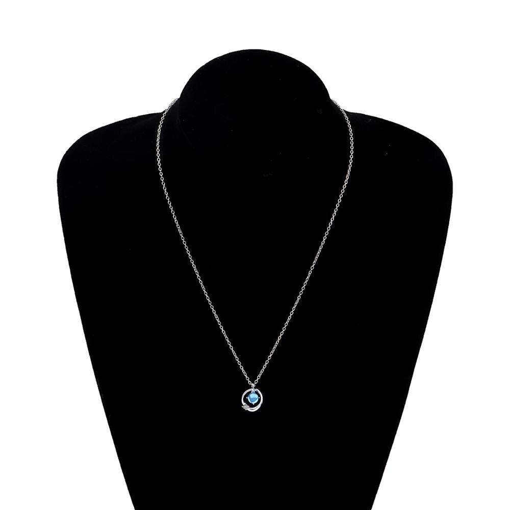 Frauen Halskette Multi Layered Mond Silber Farbe Halskette Blau Kristall Schmuck Geburtstag Party halskette für frauen