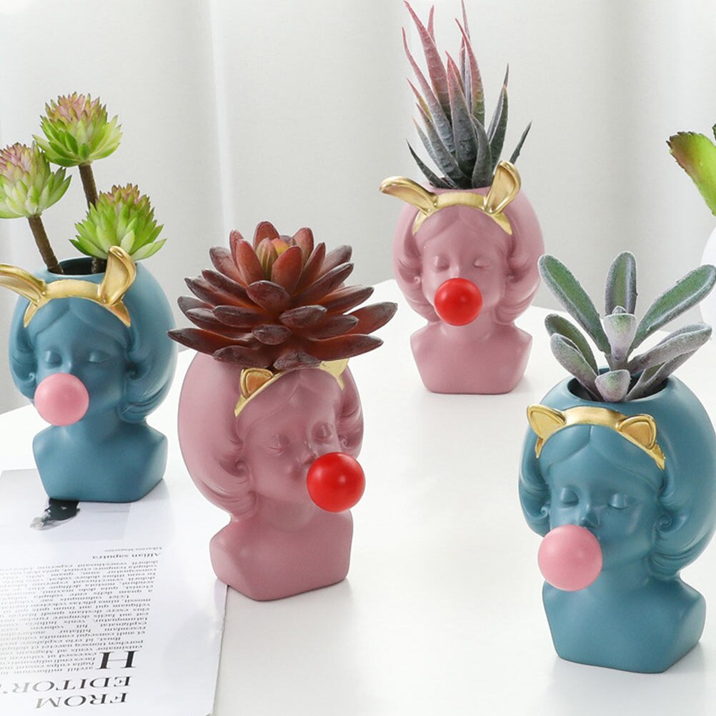 1pc Flowerpot Decor Resin Flower Pot Potted Table Ornaments Home Decor