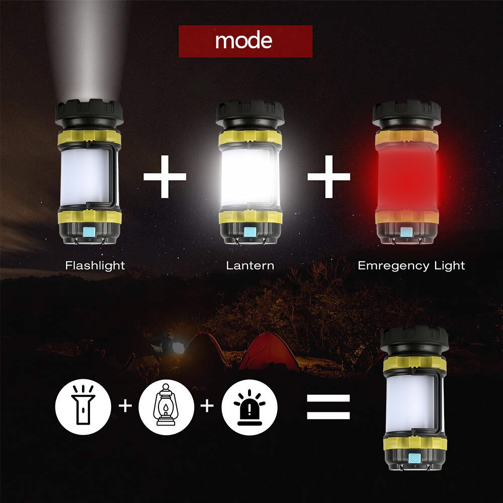 Red And White Light Portable Camping Lamp Built In Battery LED Camp Lantern USB Rechargeable Flashlight For Hiking Fishing