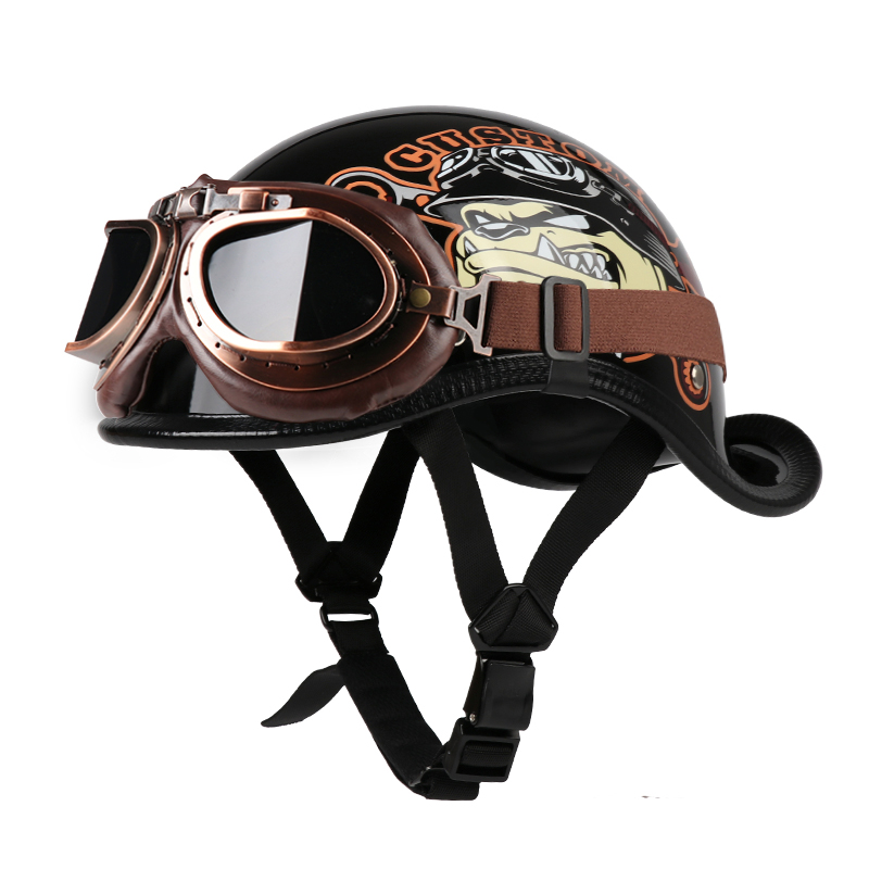 VGV moto demi-casque lunettes incluses véhicule électrique vélo Locomotive pour Cruiser rétro homme femmes scooter rue