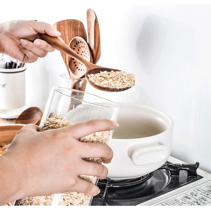 Kitchen Tools Natural Wooden Cooking Tool Sets Scoop Tableware Kitchen Utensils De Cocina Rice Soup Spoon Kitchen Gadgets