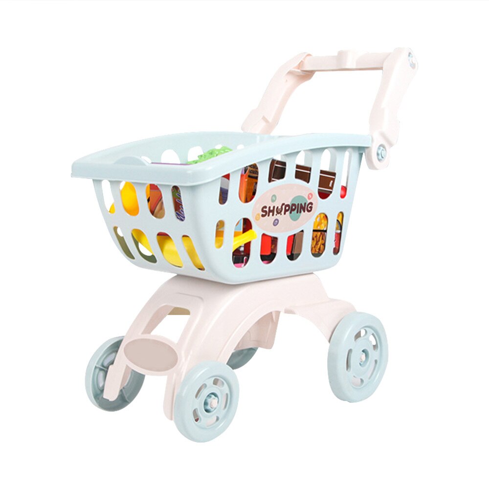 Børns simulering indkøbscenter supermarked vogn trolley legetøj håndvogne foregive legehus 1 stk indkøbskurv 22 stykker tilbehør: Lysegrå