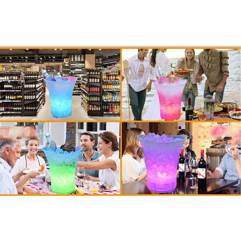 Cubo de hielo con luz LED y Altavoz Bluetooth, gran capacidad, champán/recipientes para bebida para , casa, Bar,5L