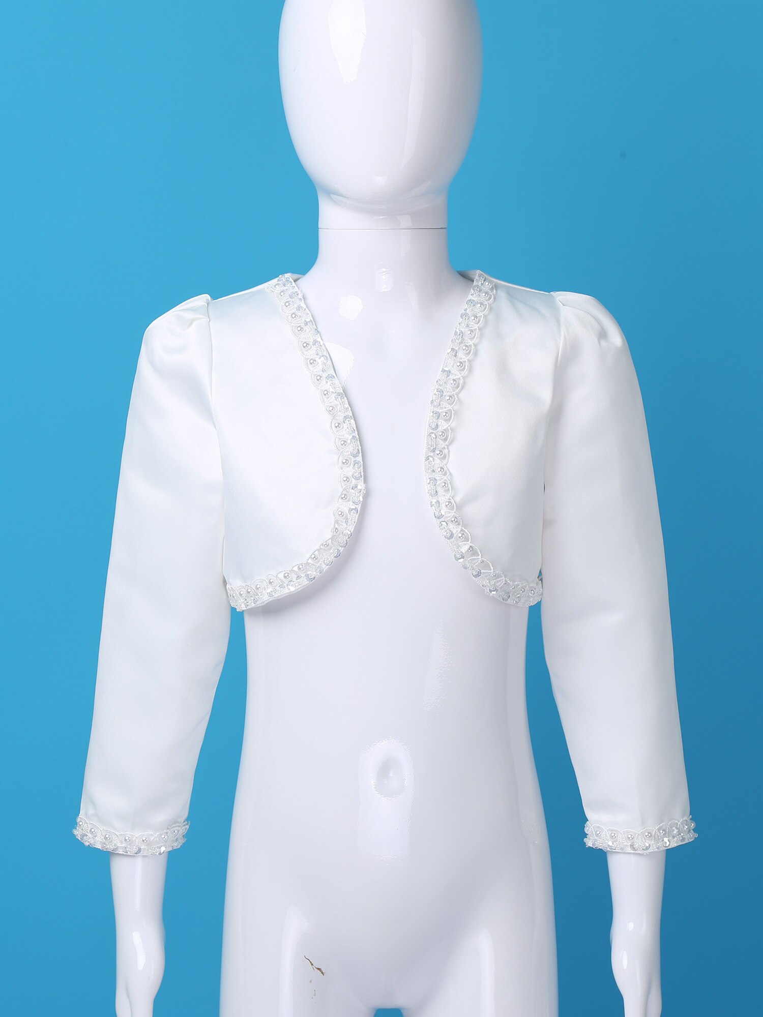 Giacca a maniche lunghe per bambini Bolero in rilievo bianco coprispalle da sposa mantelli da sposa scialle Cardigan capispalla cappotti abiti da ragazza di fiori
