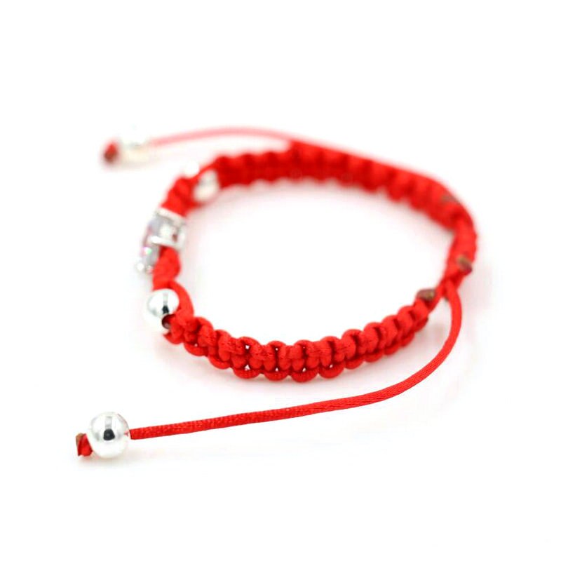 Bppccr Rood Touw Draad String Gevlochten Armbanden Vrouwen Meisjes Zilveren Kleur Kristallen Aaa Zirkoon Liefhebbers Chakra Armband Pulsears