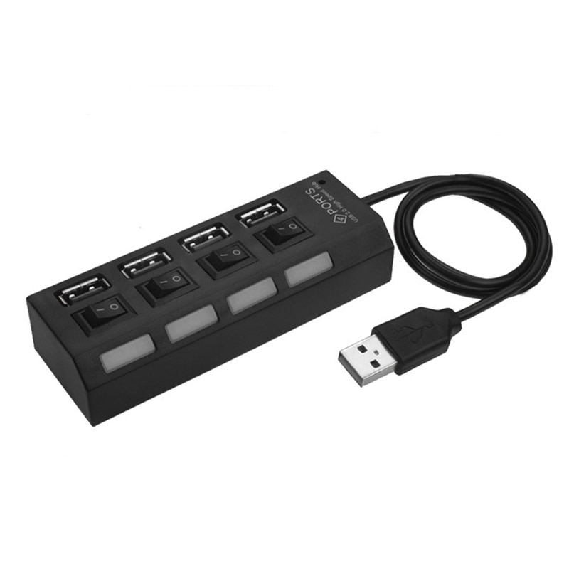 4-Port USB 2.0 HUB High Speed Data Transfer USB Splitter Adapter with Separate On/Off Switch and Indicator