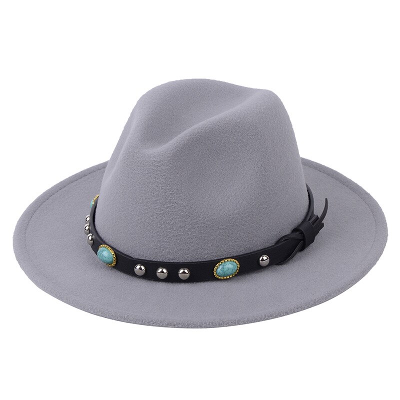 Sombrero de fieltro Vintage estilo inglés para hombre y mujer, Fedora de fieltro de lujo, hebilla de cinturón ancha, gorros con visera vaquera, sombrero de Jazz