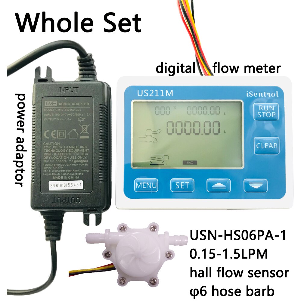 uns211M Digitaler fluss Anzeige mit USN-HS06Pa-1 Fluss Sensor Turbine Meter Messung 0,15-1,5 L/min Palette 6mm OD schlauch Widerhaken iSentro: ganz einstellen