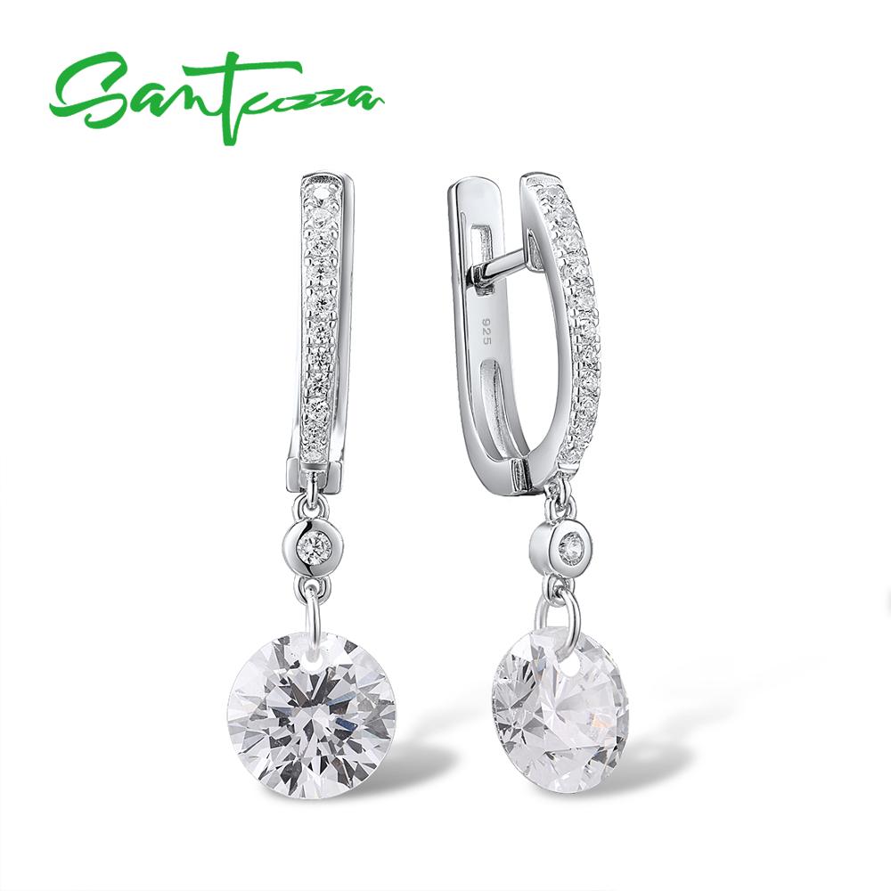 Boucles d'oreilles en argent SANTUZZA pour femmes pur 925 argent Sterling étincelant blanc zircon cubique boucles d'oreilles goutte délicate Fine bijoux