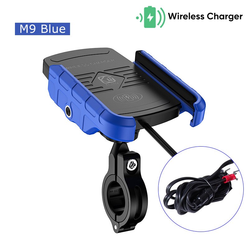 Motorcycle Holder With Wireless Charge Motorbike QC3.0 Fast Charg Cell Phone Wireless Holder Handlebar Mount Stand GPS Holder: M9-Blue