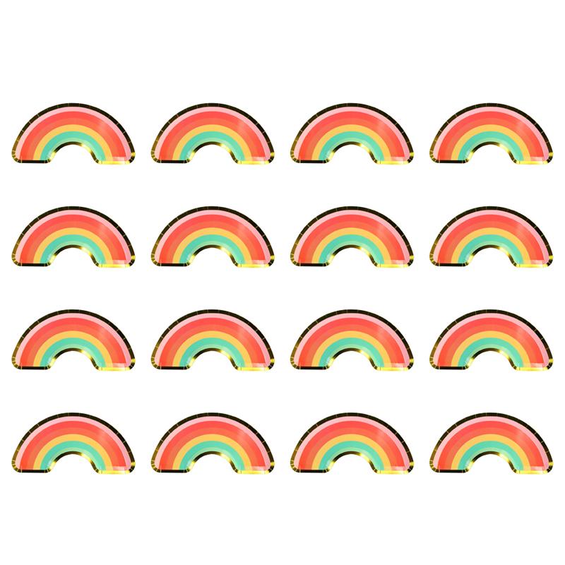 16pcs Birthday Party Supplies Rainbow Paper Plates Disposable Wedding Food Plates for Dessert Appetizer Fruit Salad