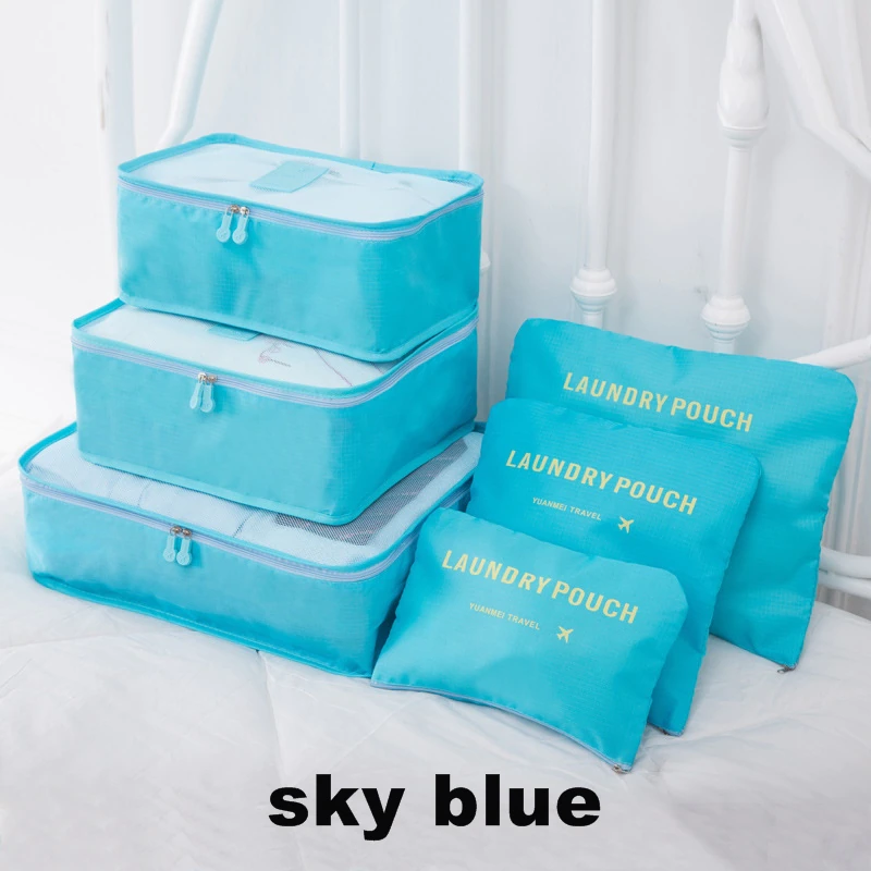 6 Stuk/set Travel Organizer Opbergtas Draagbare Organisator Kleding Bagage Casesuit Kleding Organizer Pouch Draagtas: sky blue