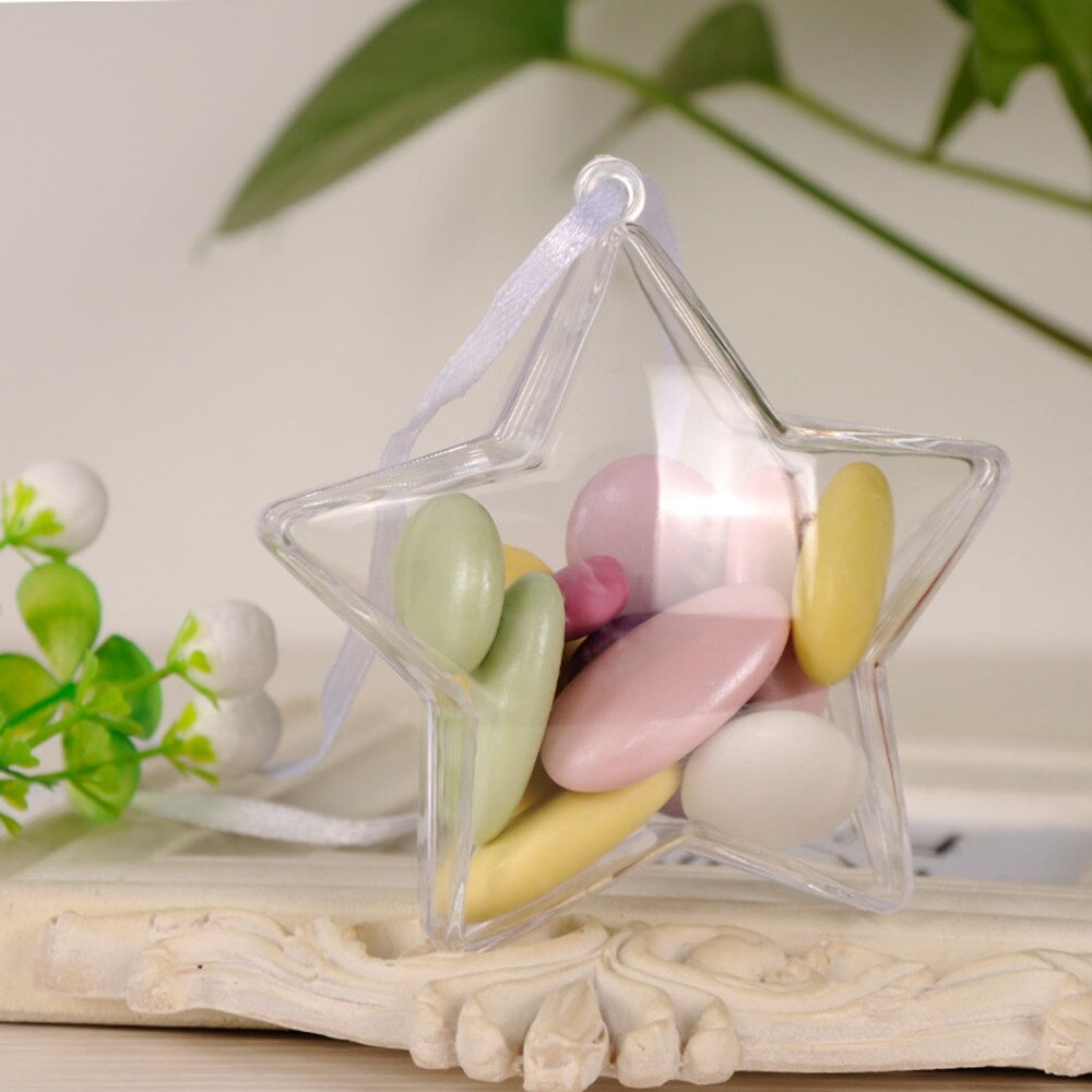 10PCS Fillable Star Shape Ornaments Transparent Pendants DIY Candy Boxs for Wedding Birthday Party (10.3cm)