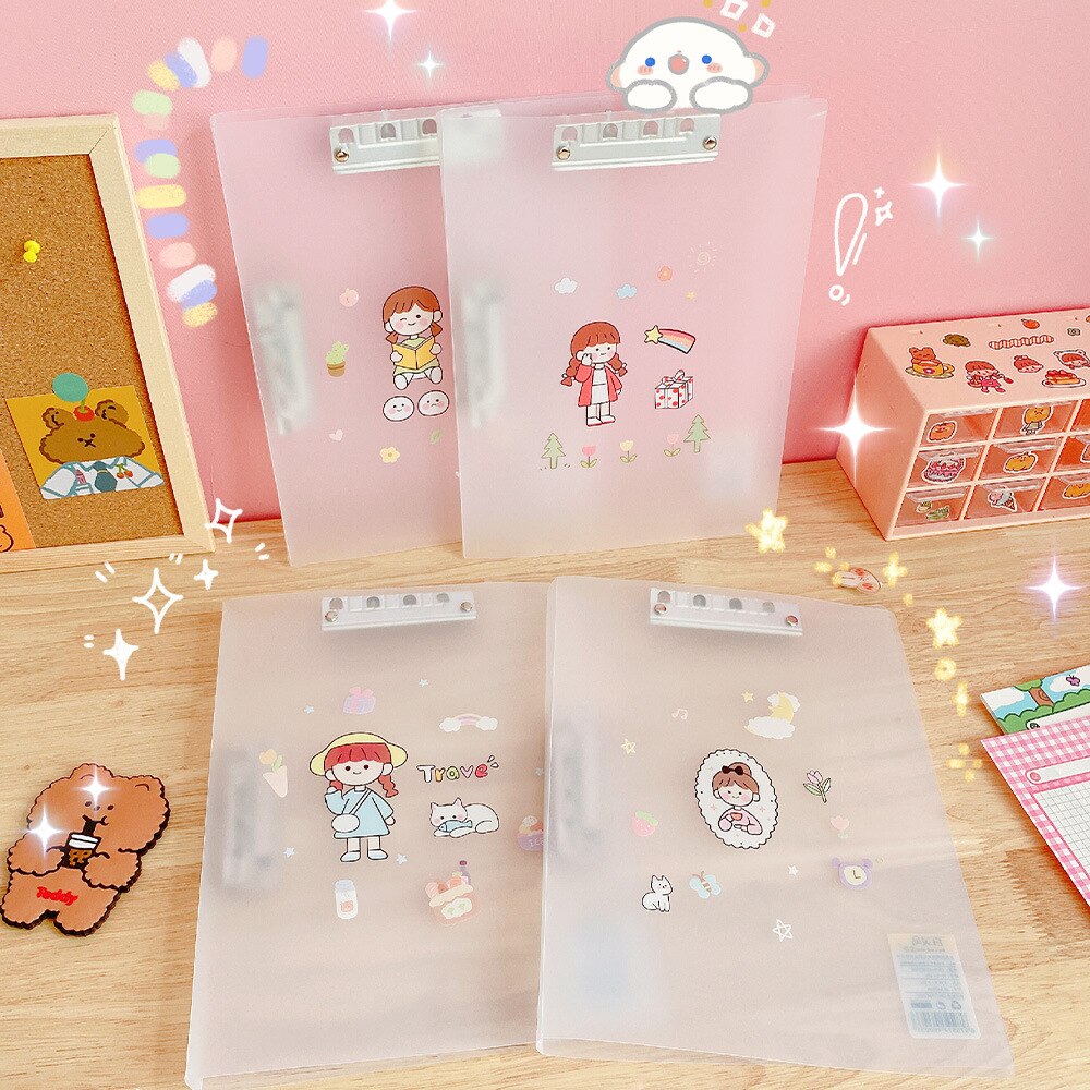 A4 Double File Folder Organizer Transparent Plastic Folder for Students with Double Strong Folder Office Supplies Stationery