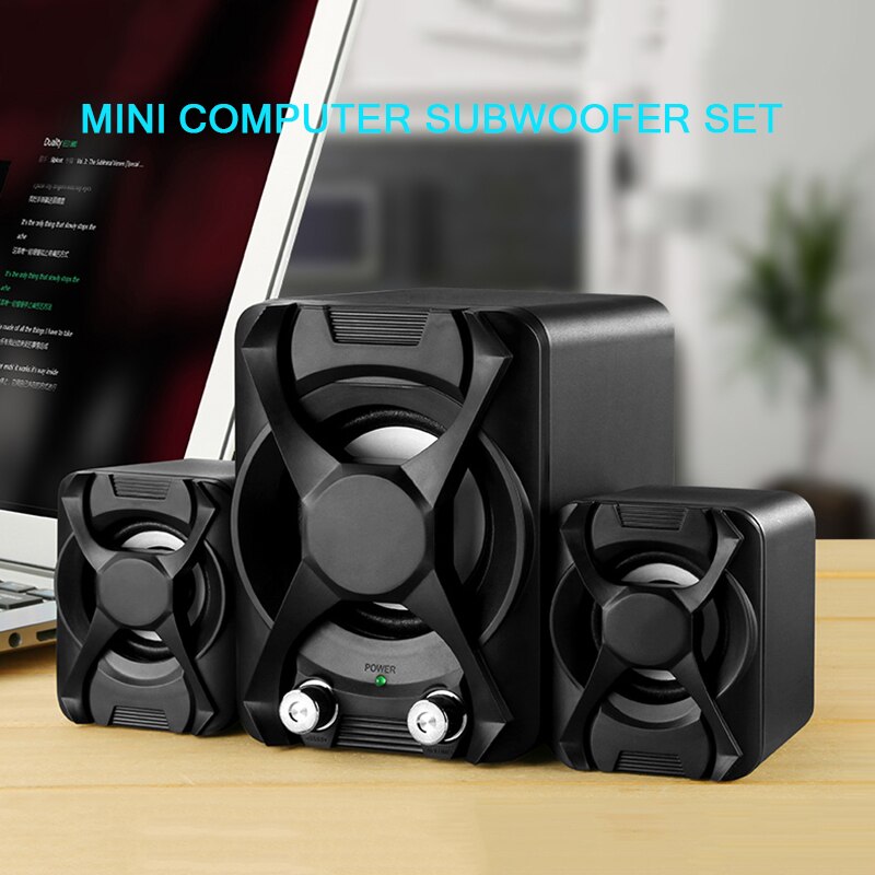 USB + AUX Wired Computer Subwoofer Speakers 5W+3W*2 Set Bass Reinforcement Stereo 2.1 Speakers for PC Phone Loudspeaker