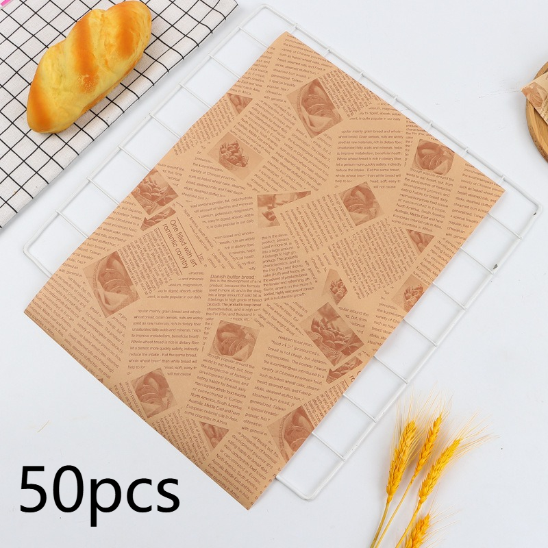 50pcs Large Size Thick Grease-proof Food Paper, Kraft Sandwich Wrapping Paper for Picnic Basket Lined Cooked Kitchen Accessories: army green