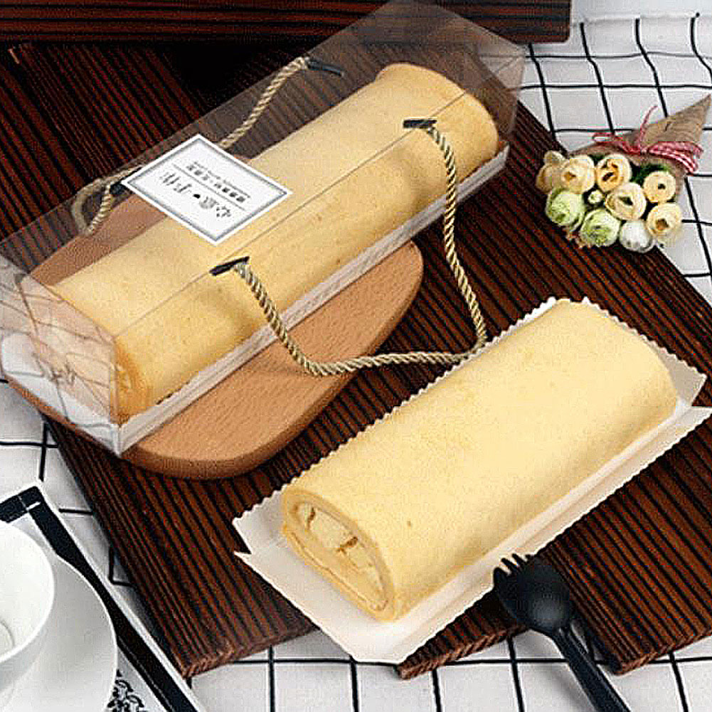 10Pcs Portable Transparent Cake Swiss Roll Boxes With Handle PET Cupcake Packaging Dessert Container with Strap Box