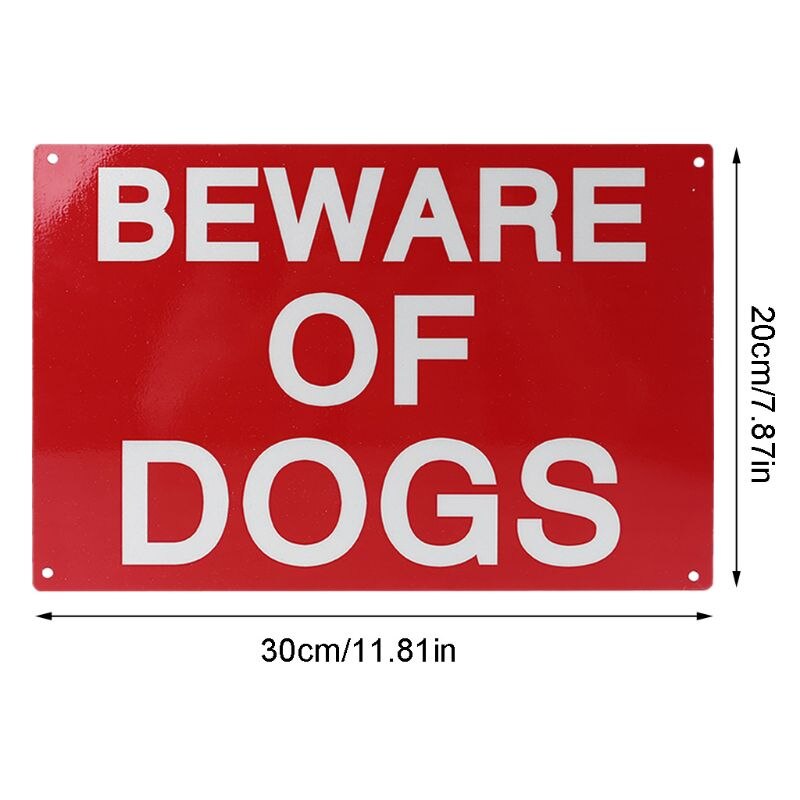 Indoor Outdoor Use 30x20cm 11.8x7.8 Inches Aluminum Beware of Dog Sign Indicator for Fence Gates Wall Guard Dog Signs: Red