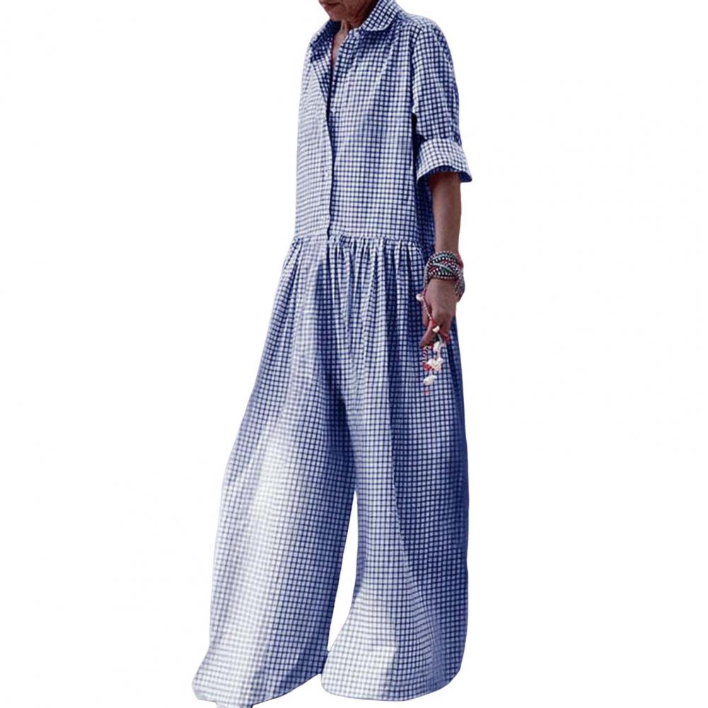 Zachte Jumpsuit Stijlvolle Ruitjesprint Dames Jumpsuit Met Lange Mouwen Wijde Pijpen Casual Losse Pasvorm Voor Een Modieuze Look Elastisch: S / Rood