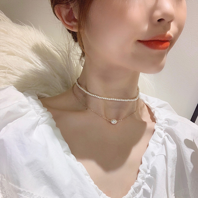 MENGJIQIAO Koreaanse Japan Double Layer Elegante Gesimuleerde Parel Kettingen Voor Vrouwen Meisjes Mode Choker Party Accessoires Cadeau