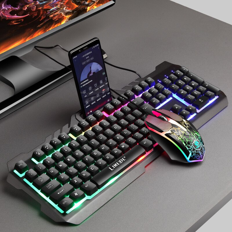 T21 backlight computer keyboard and mouse set wired game keyboard and mouse set mechanical keyboard feel: Black