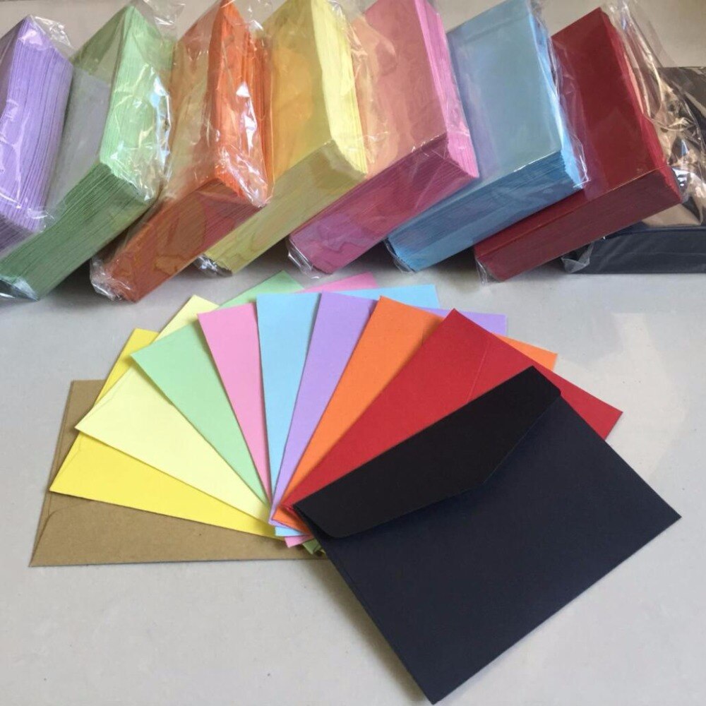 100 pcs/lot bonbons/papier Kraft 10 enveloppes vierges de couleur 118x82mm enveloppes de carte bancaire cartes de voeux Mini enveloppes carte de membre