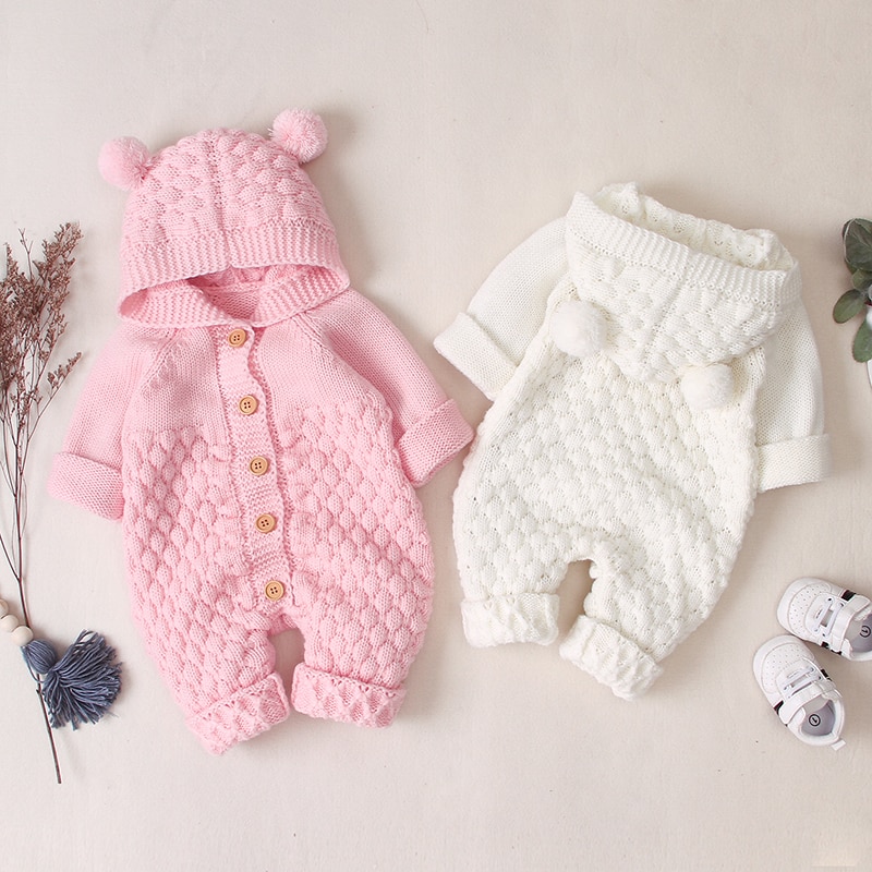 Herfst Baby Baby Meisjes Lange Mouw Gebreide Solid Print Hoodie Rompertjes Trui Kinderen Jongens Jumpsuit