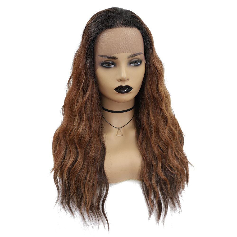 X-TRESS Ombre Brown Natural Wave Wig 1.5*13.5 Lace Front Synthetic Wigs For Black Women Glueless High Temperature Fiber Hair