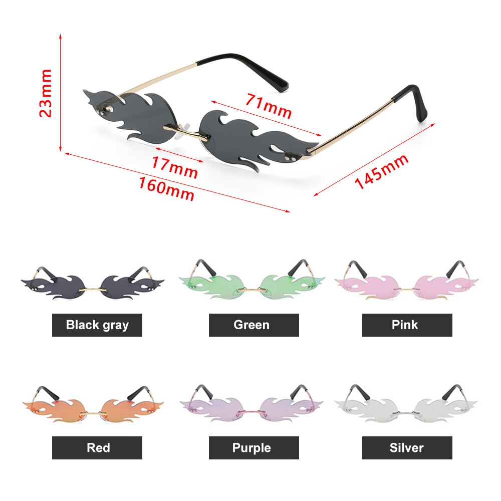 Nowy ogień płomień okulary mężczyźni kobiety Rimless Wave UV 400 luksusowe trendy Streetwear kolarstwo akcesoria zewnętrzne