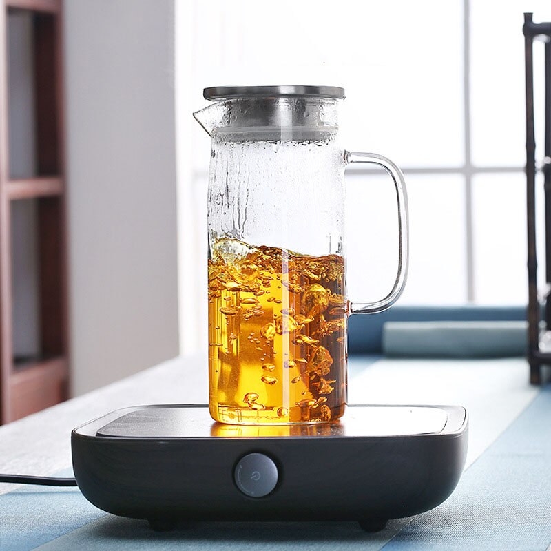Jarra de vidrio de 1500ml con tapa de madera de bambú, jarra de agua de vidrio, utensilios para el hogar, cocina, comedor y Bar