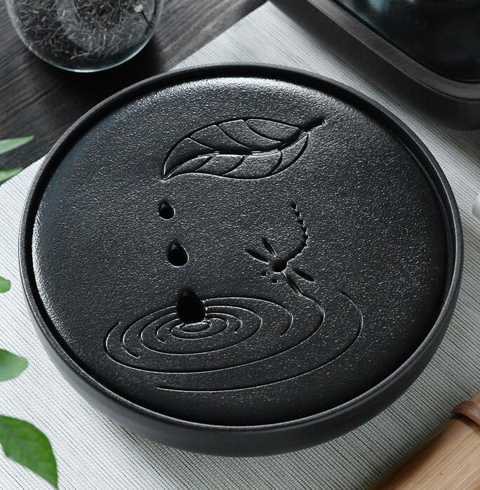 Black round tea tray tld ceramic large circular water storage stone tea tray japanese tea special offer 30 * 30 * 6cm: see chart