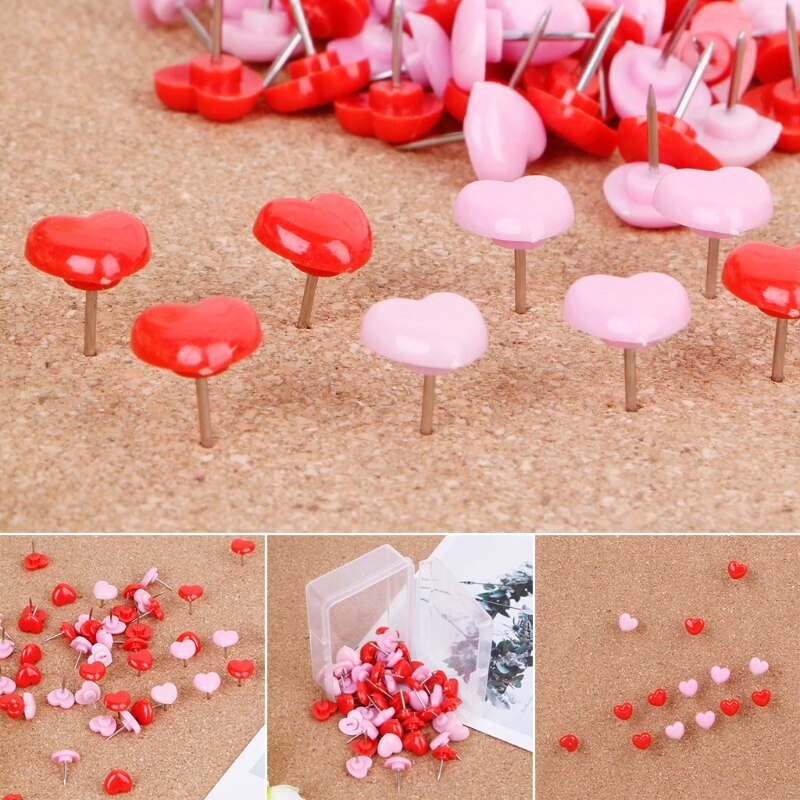 Chinchetas de plástico con forma de corazón de , 50 piezas con forma de corazón, chinchetas de colores, material escolar de 0,39x0,47 pulgadas